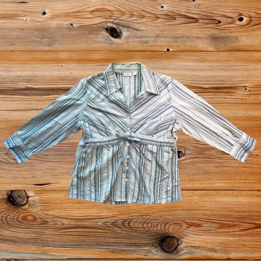 Women’s Large Cato Gray & Silver Striped Blouse